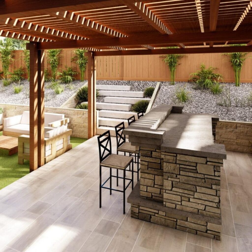 outdoor fireplace seating area