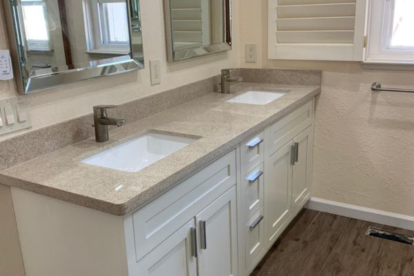 A bathroom countertop