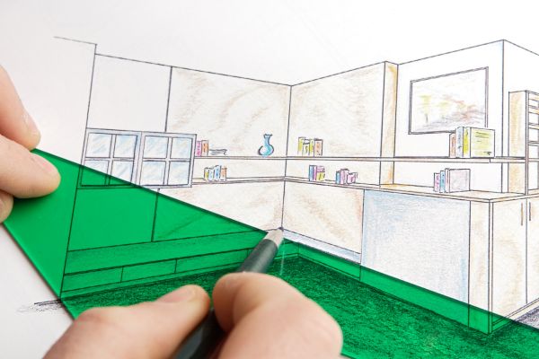 A sketch of a kitchen remodel