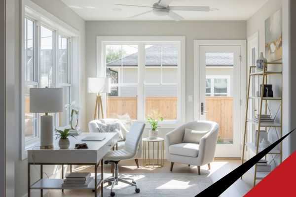 Newly constructed room addition for an office, seamlessly integrated into a residential home