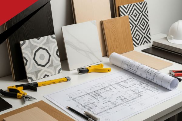 Assortment of high-quality construction materials and architectural blueprints